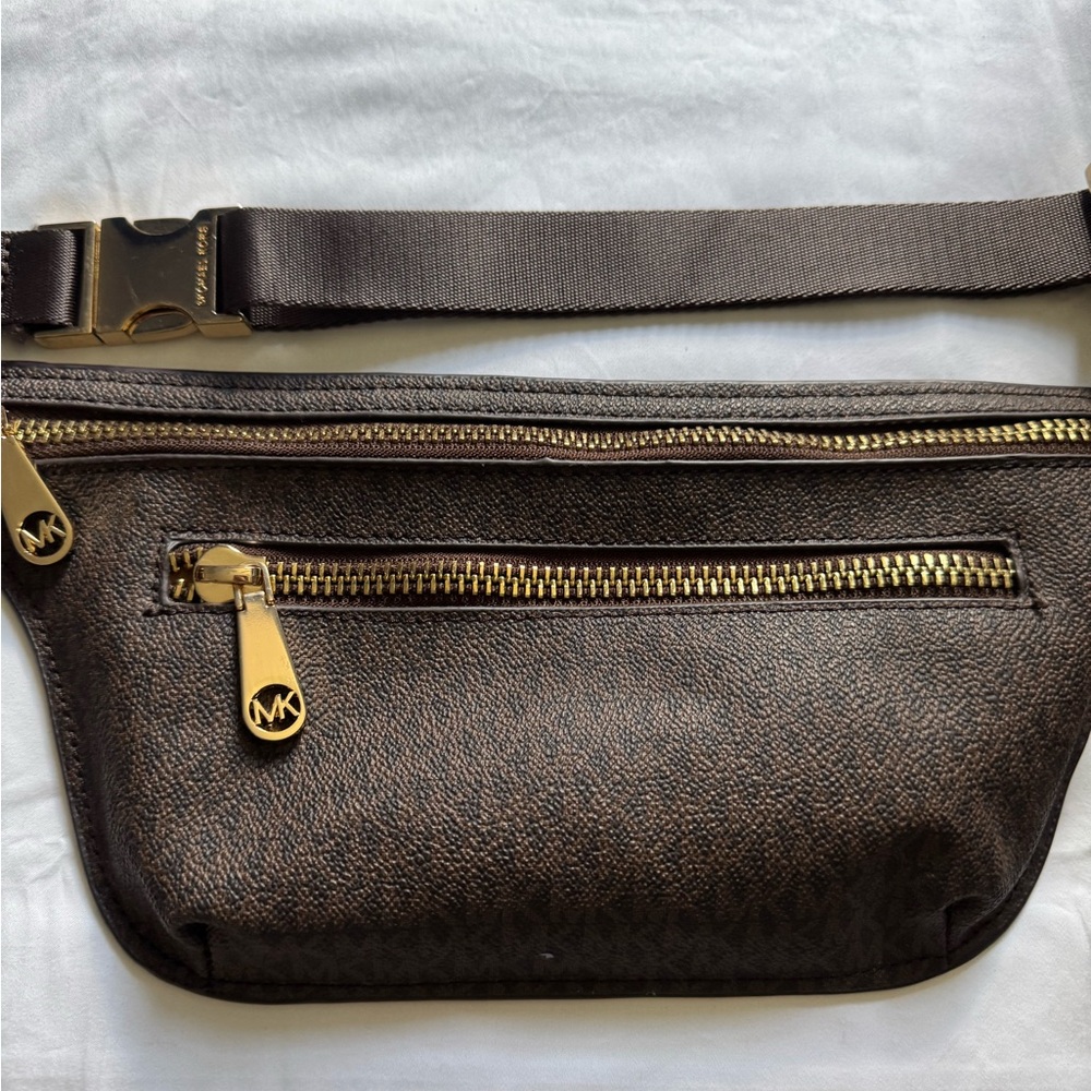 Michael Kors Dark Brown Belt Bag with Gold Accents new